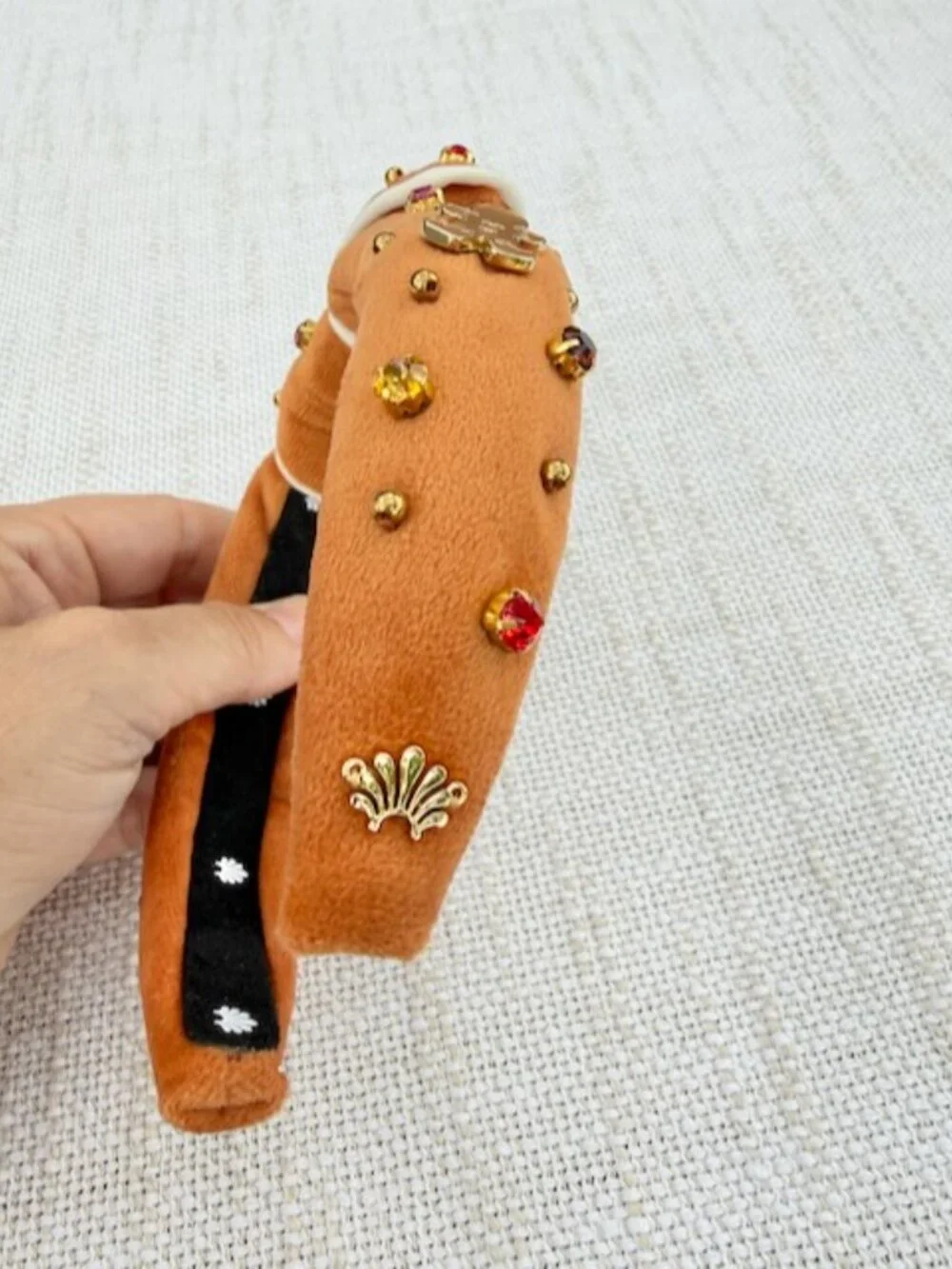 Lele Sadoughi Gingerbread Man Velvet Knot Headband Crystal Christmas EUC